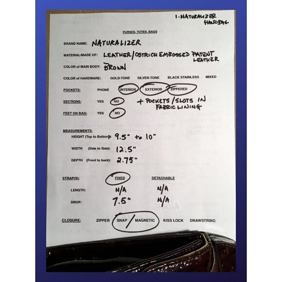 Naturalizer leather/Patent leather ostrich-Embossed large satchel handbag - Picture 9 of 12